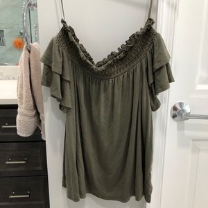 flowy army green off the shoulder top